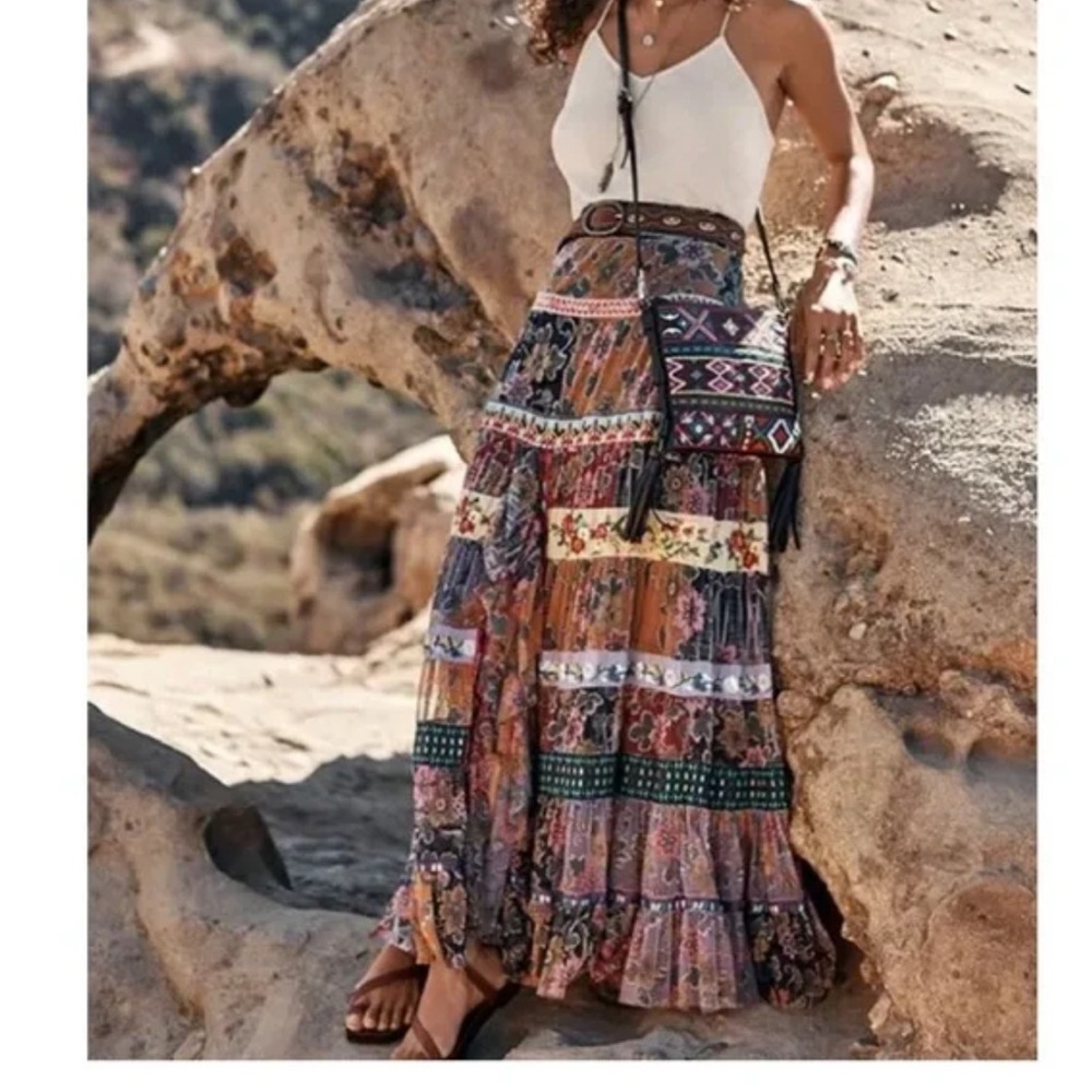 New JOHNNY WAS Wilhelma Tiered Mesh Skirt - Stripe